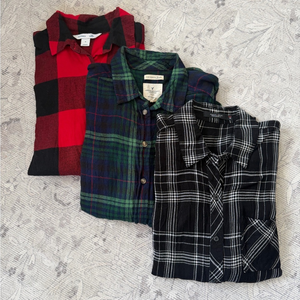 Plaid Flannel Shirt Bundle - Red, Green, Black